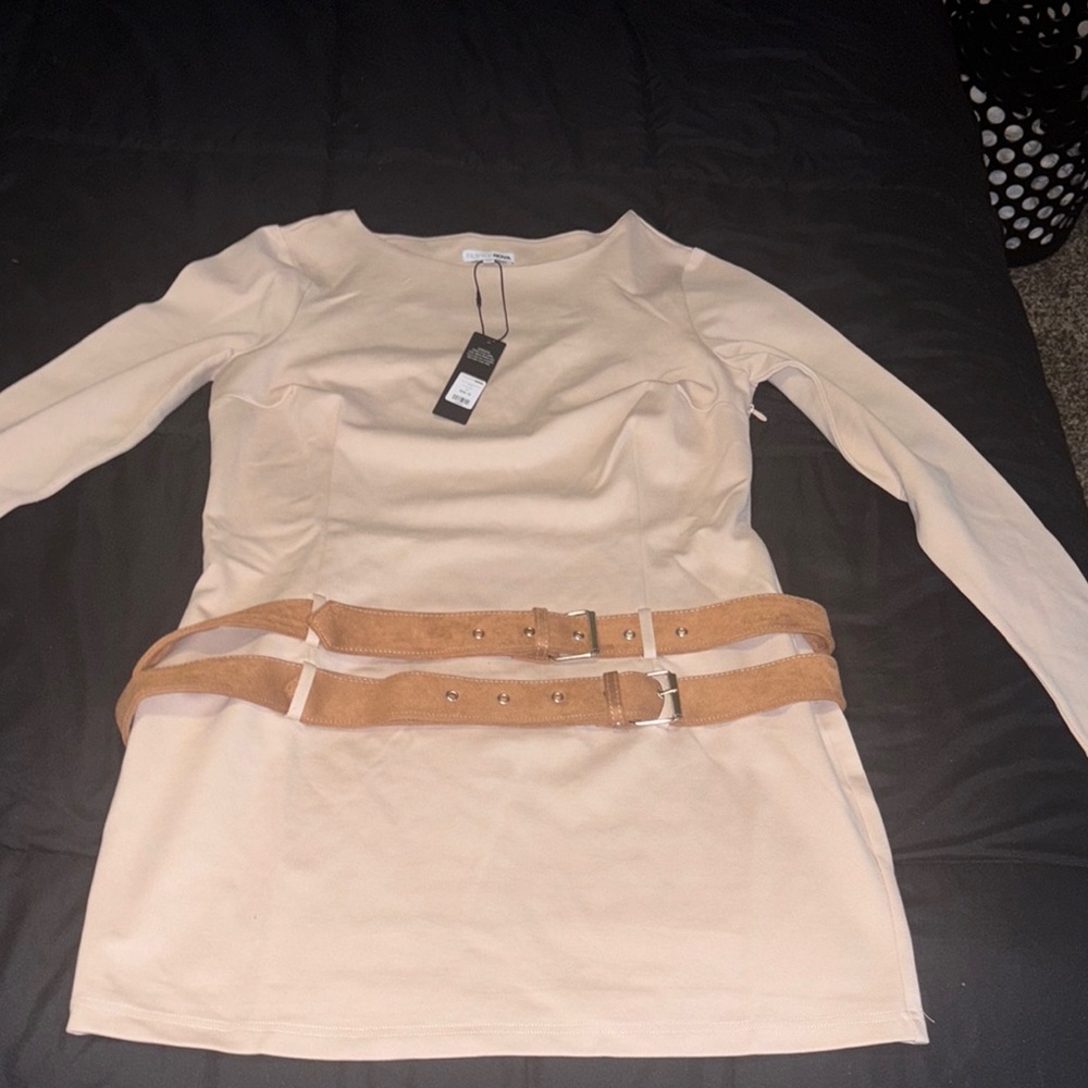 Fashion Nova Cream Raglan Sheath Dress